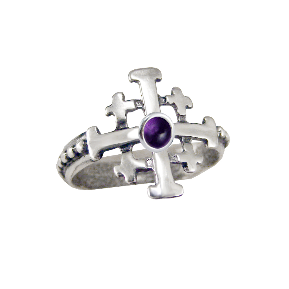 Sterling Silver Jerusalem Cross Ring With Amethyst Size 6